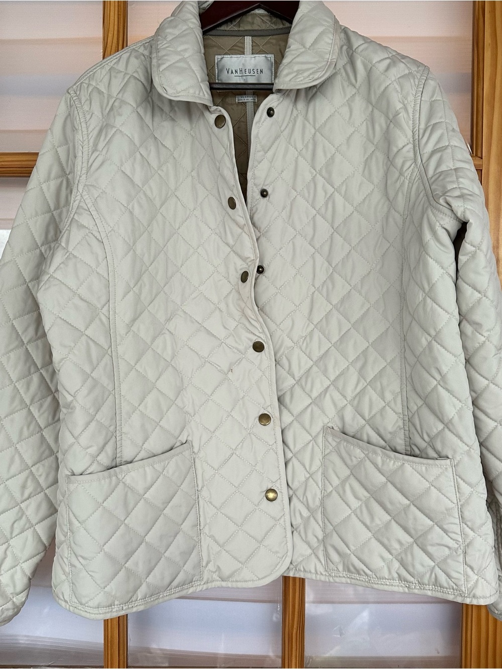 Van Heusen Quilted Light Cream Snap-Front Jacket